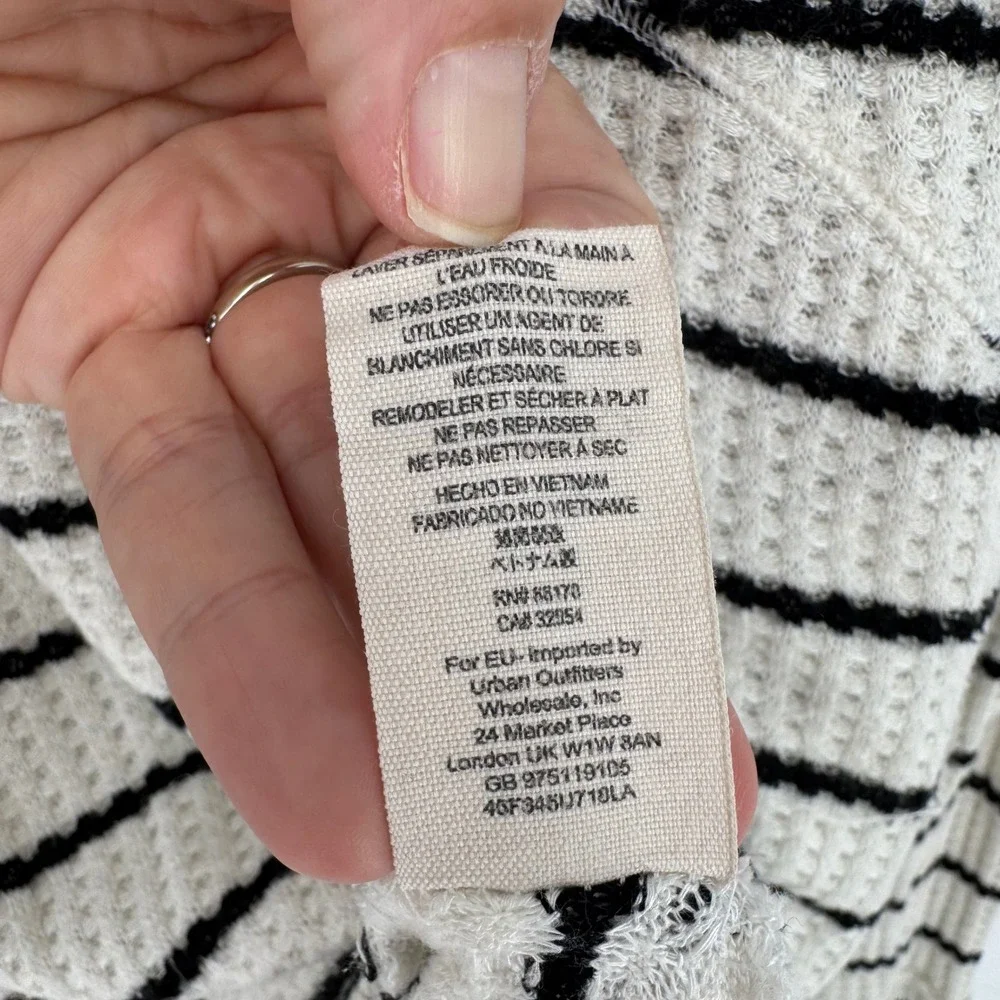 Free People Sunset Park Oversized Thermal‎ Tunic Black/White Striped Size L Boho